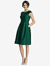 Front View Thumbnail - Hunter Green Cap Sleeve Pleated Cocktail Dress with Pockets