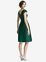 Rear View Thumbnail - Hunter Green Cap Sleeve Pleated Cocktail Dress with Pockets