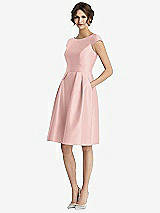 Front View Thumbnail - Rose - PANTONE Rose Quartz Cap Sleeve Pleated Cocktail Dress with Pockets