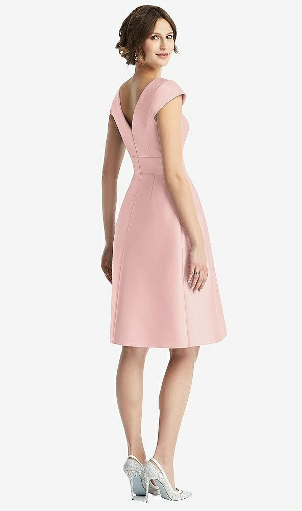 Back View - Rose - PANTONE Rose Quartz Cap Sleeve Pleated Cocktail Dress with Pockets