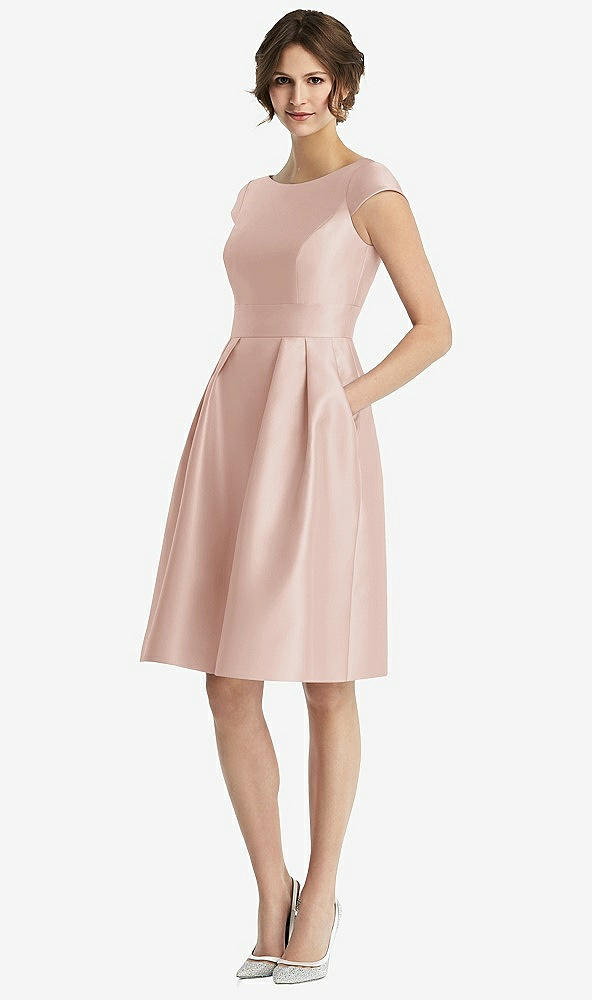 Front View - Toasted Sugar Cap Sleeve Pleated Cocktail Dress with Pockets