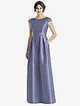 Front View Thumbnail - French Blue Cap Sleeve Pleated Skirt Dress with Pockets