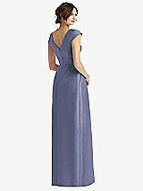 Rear View Thumbnail - French Blue Cap Sleeve Pleated Skirt Dress with Pockets
