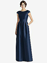 Front View Thumbnail - Midnight Navy Cap Sleeve Pleated Skirt Dress with Pockets