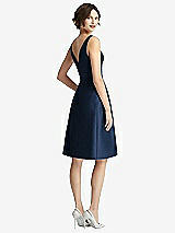 Rear View Thumbnail - Midnight Navy V-Neck Pleated Skirt Cocktail Dress with Pockets