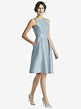 Front View Thumbnail - Mist High-Neck Satin Cocktail Dress with Pockets