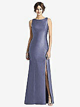 Front View Thumbnail - French Blue Sleeveless Satin Trumpet Gown with Bow at Open-Back