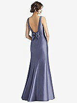 Rear View Thumbnail - French Blue Sleeveless Satin Trumpet Gown with Bow at Open-Back