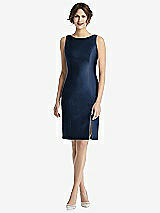 Rear View Thumbnail - Midnight Navy Bow Open-Back Satin Cocktail Dress with Front Slit