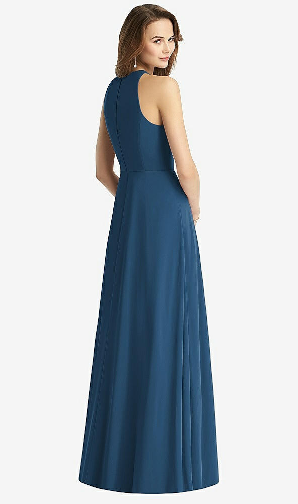 Back View - Dusk Blue Sleeveless Halter Chiffon Maxi Dress