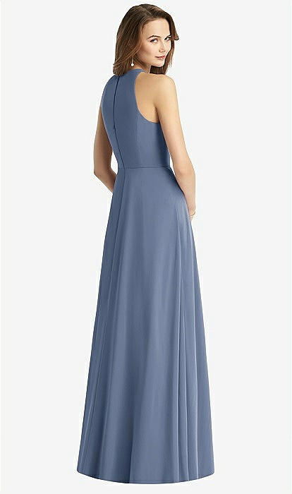 Sleeveless Halter Chiffon Maxi Bridesmaid Dress In Larkspur Blue