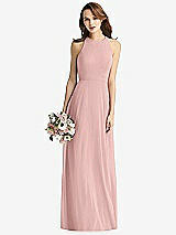 Front View Thumbnail - Rose - PANTONE Rose Quartz Sleeveless Halter Chiffon Maxi Dress