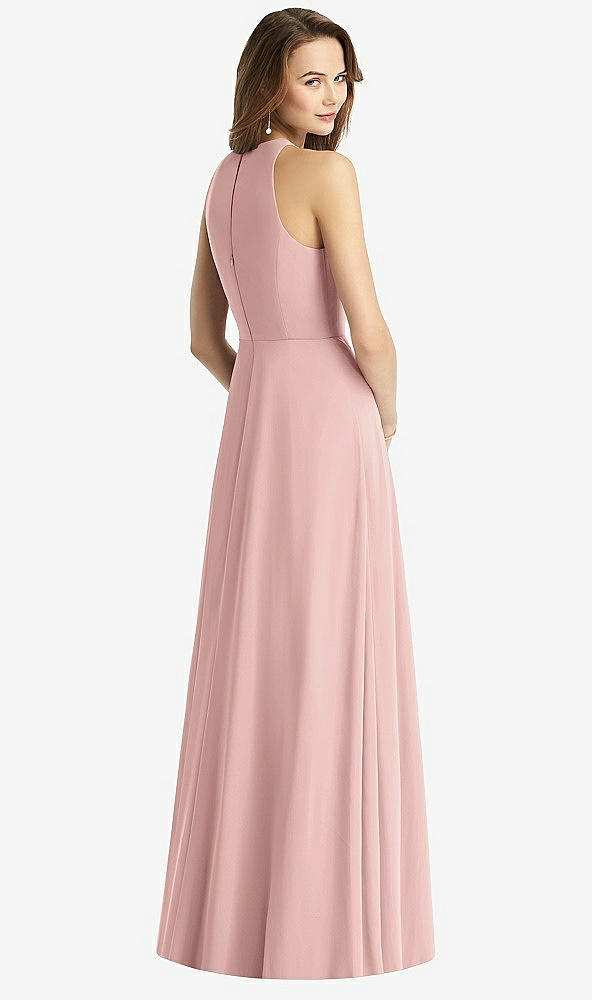 Back View - Rose - PANTONE Rose Quartz Sleeveless Halter Chiffon Maxi Dress