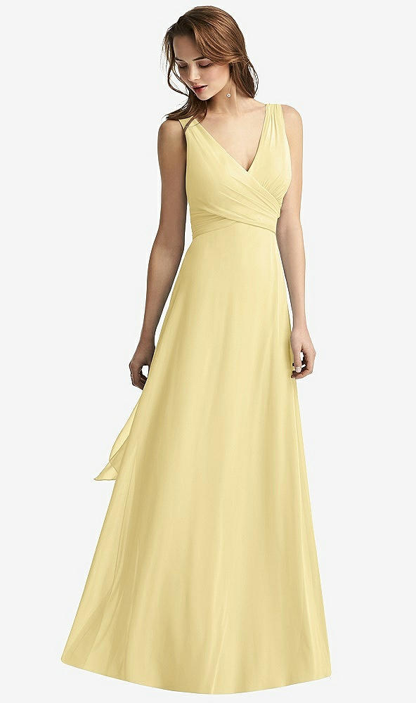 Front View - Pale Yellow Sleeveless V-Neck Chiffon Wrap Dress