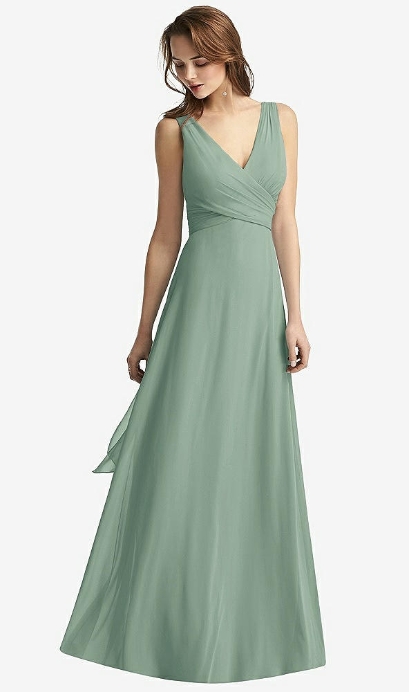 Front View - Seagrass Sleeveless V-Neck Chiffon Wrap Dress