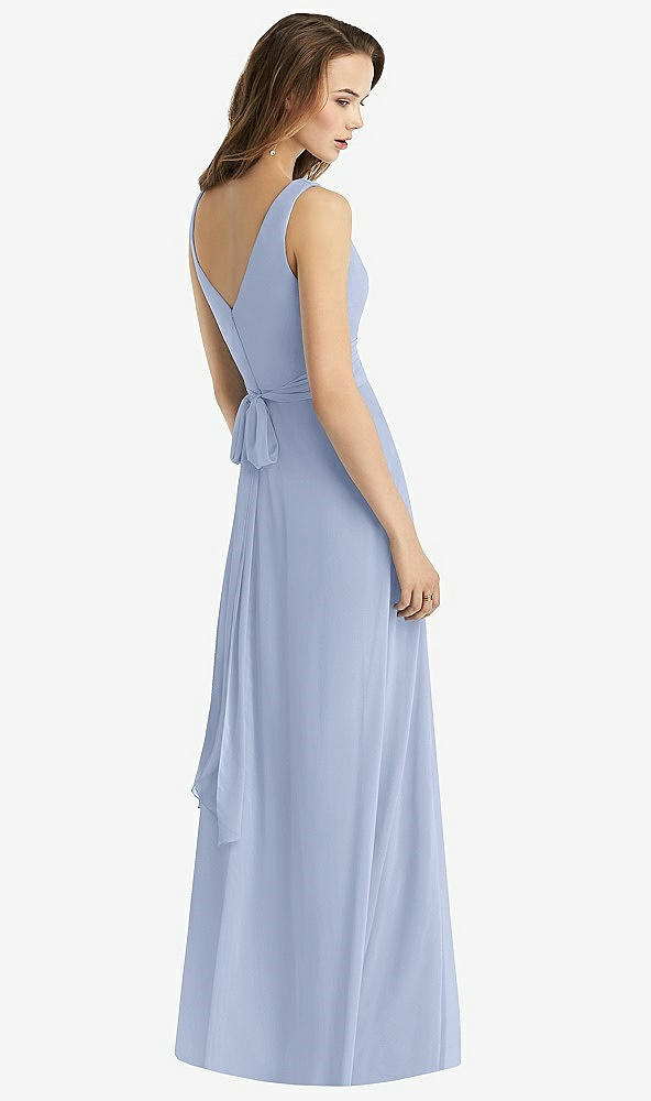 Back View - Sky Blue Sleeveless V-Neck Chiffon Wrap Dress