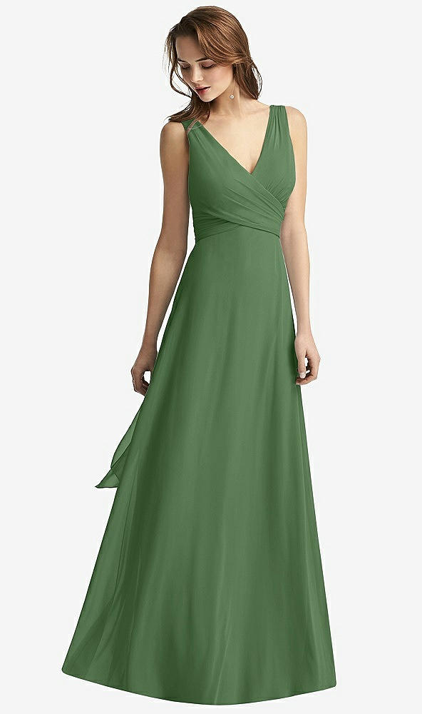 Front View - Vineyard Green Sleeveless V-Neck Chiffon Wrap Dress