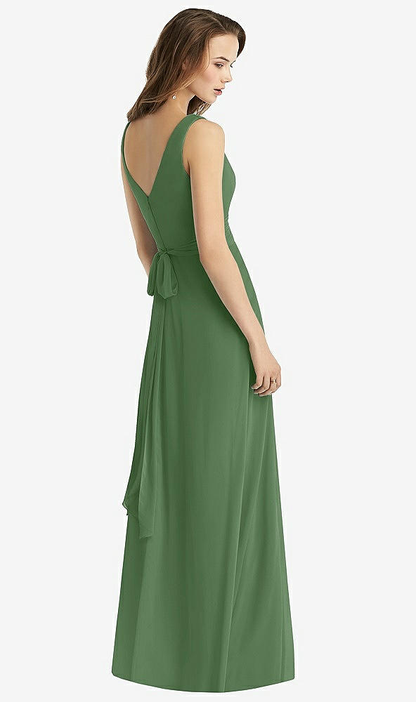 Back View - Vineyard Green Sleeveless V-Neck Chiffon Wrap Dress