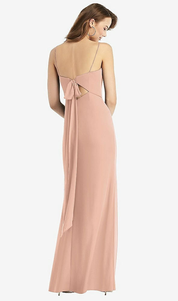 Front View - Pale Peach Tie-Back Cutout Trumpet Gown with Front Slit