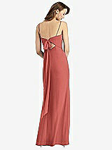 Front View Thumbnail - Coral Pink Tie-Back Cutout Trumpet Gown with Front Slit