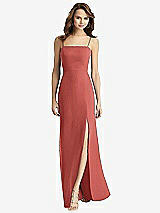 Rear View Thumbnail - Coral Pink Tie-Back Cutout Trumpet Gown with Front Slit