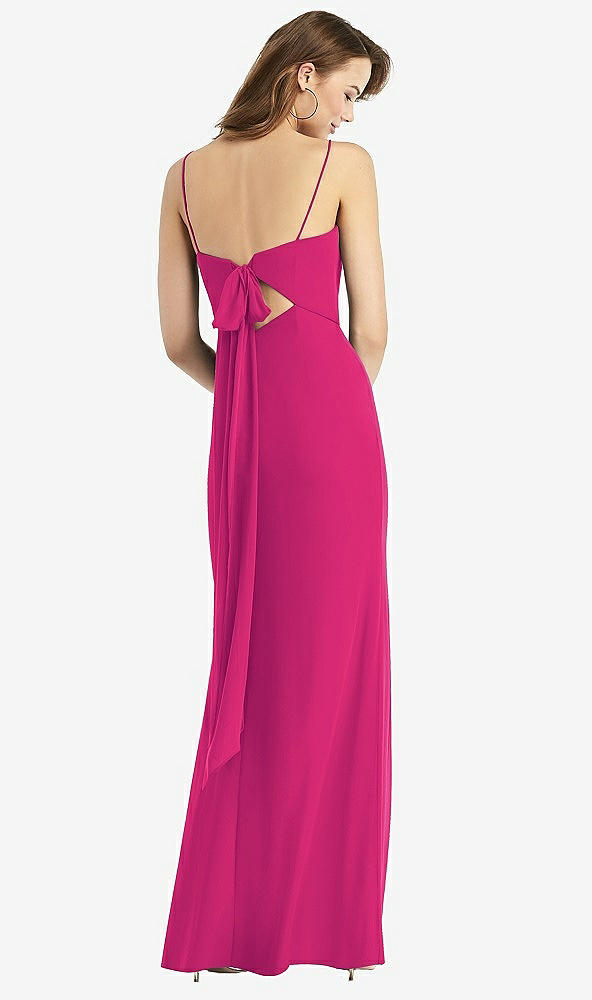 Front View - Think Pink Tie-Back Cutout Trumpet Gown with Front Slit