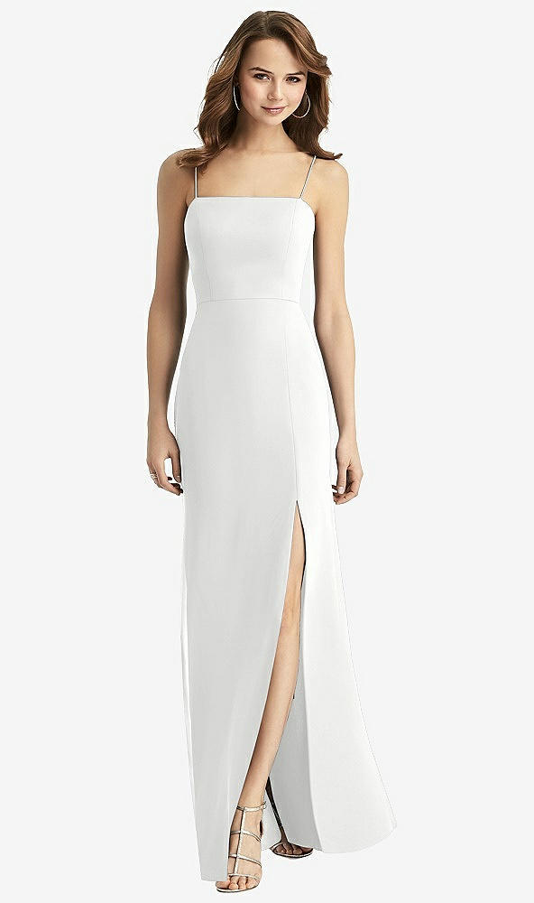 Back View - White Tie-Back Cutout Trumpet Gown with Front Slit