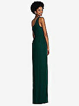 Rear View Thumbnail - Evergreen One-Shoulder Chiffon Trumpet Gown