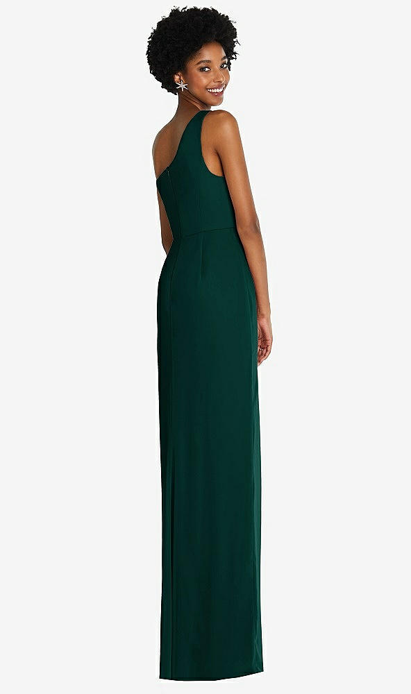 Back View - Evergreen One-Shoulder Chiffon Trumpet Gown
