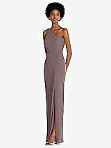 Side View Thumbnail - French Truffle One-Shoulder Chiffon Trumpet Gown