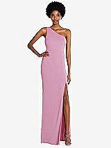 Front View Thumbnail - Powder Pink One-Shoulder Chiffon Trumpet Gown
