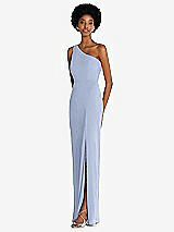 Side View Thumbnail - Sky Blue One-Shoulder Chiffon Trumpet Gown