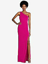 Front View Thumbnail - Think Pink One-Shoulder Chiffon Trumpet Gown