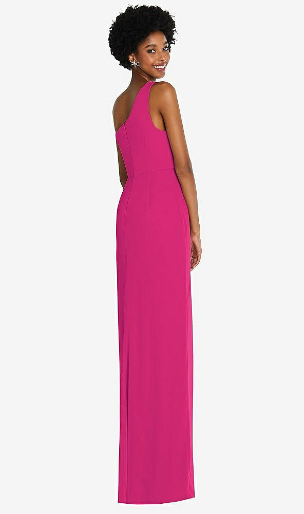 Back View - Think Pink One-Shoulder Chiffon Trumpet Gown