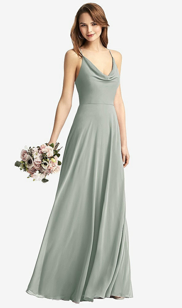 Front View - Willow Green Cowl Neck Criss Cross Back Maxi Dress