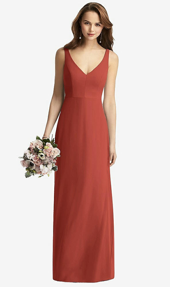 Front View - Amber Sunset Sleeveless V-Back Long Trumpet Gown