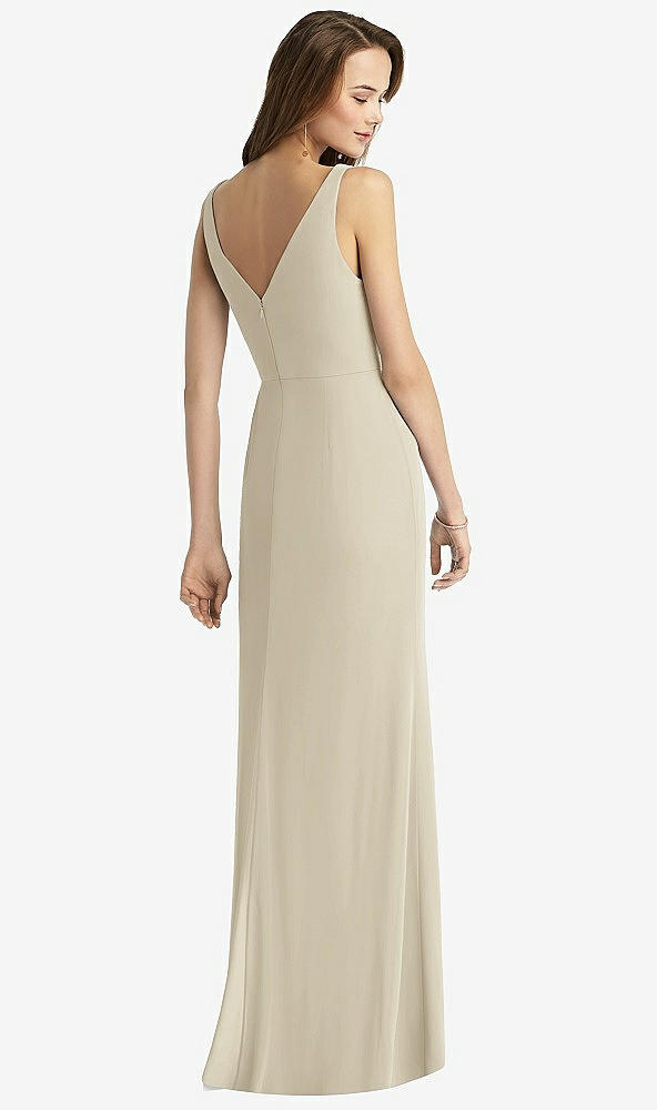 Back View - Champagne Sleeveless V-Back Long Trumpet Gown