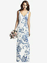 Front View Thumbnail - Cottage Rose Dusk Blue Sleeveless V-Back Long Trumpet Gown