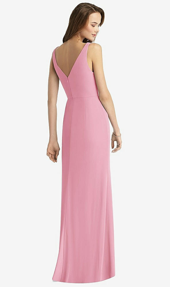 Back View - Peony Pink Sleeveless V-Back Long Trumpet Gown