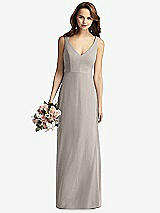 Front View Thumbnail - Taupe Sleeveless V-Back Long Trumpet Gown