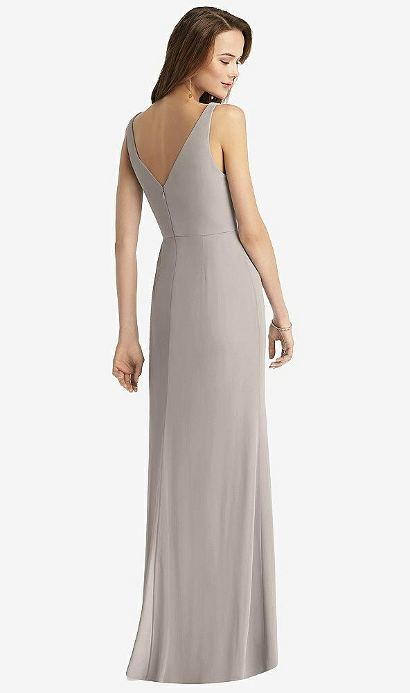Back View - Taupe Sleeveless V-Back Long Trumpet Gown
