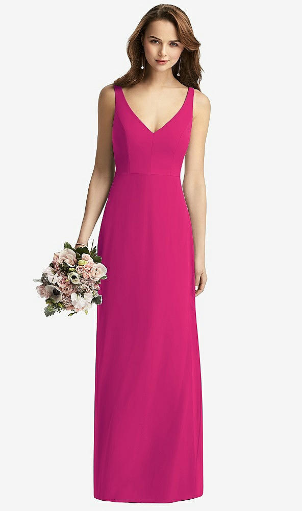 Front View - Think Pink Sleeveless V-Back Long Trumpet Gown