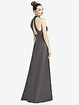 Front View Thumbnail - Caviar Gray High-Neck Cutout Satin Dress with Pockets