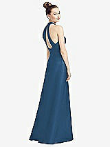 Front View Thumbnail - Dusk Blue High-Neck Cutout Satin Dress with Pockets