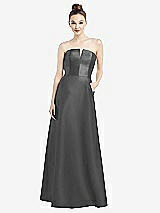Front View Thumbnail - Gunmetal Strapless Notch Satin Gown with Pockets