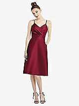 Front View Thumbnail - Burgundy Draped Faux Wrap Cocktail Dress with Pockets