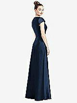 Rear View Thumbnail - Midnight Navy Cap Sleeve V-Neck Satin Gown with Pockets