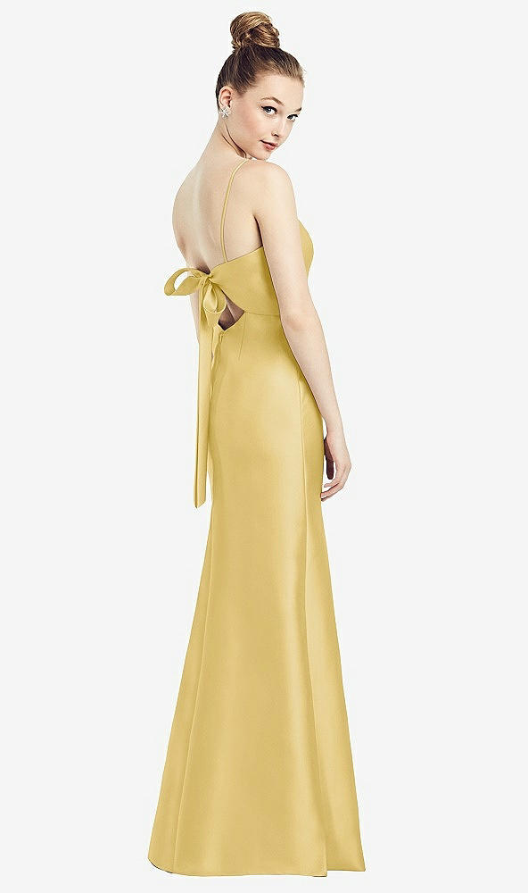 Front View - Maize Open-Back Bow Tie Satin Trumpet Gown