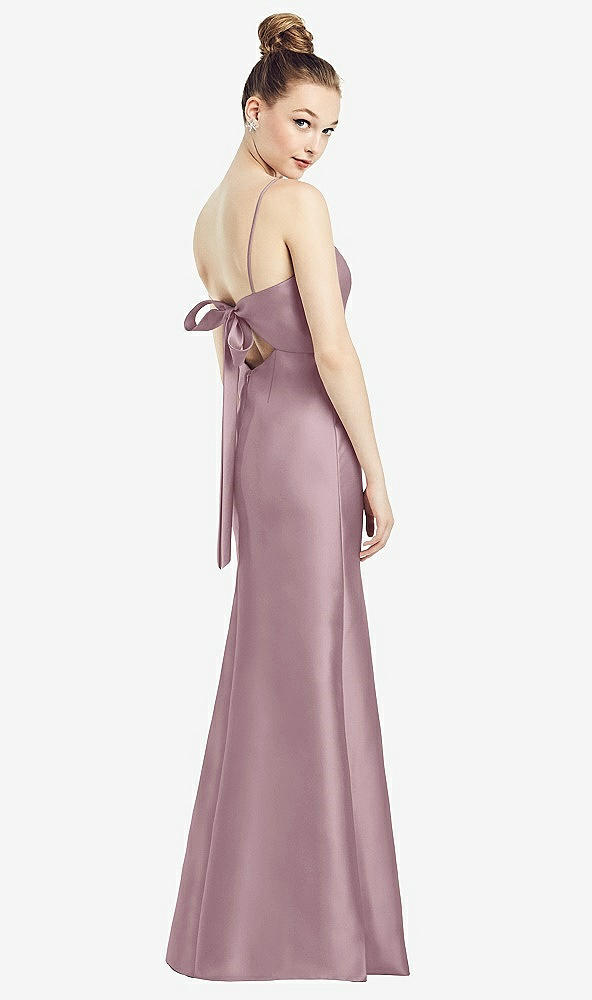 Front View - Dusty Rose Open-Back Bow Tie Satin Trumpet Gown