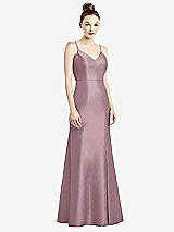Rear View Thumbnail - Dusty Rose Open-Back Bow Tie Satin Trumpet Gown